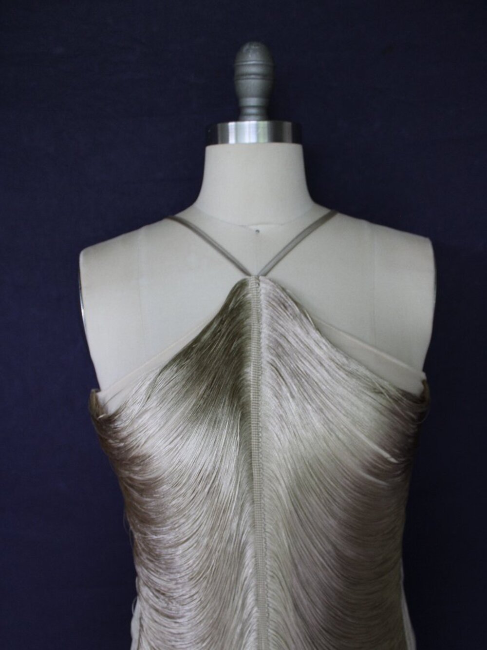 MEW MEWS Bluma Halter neck Fringe Gatspy flapper Mini Dress olive gold NWT S - Picture 9 of 12